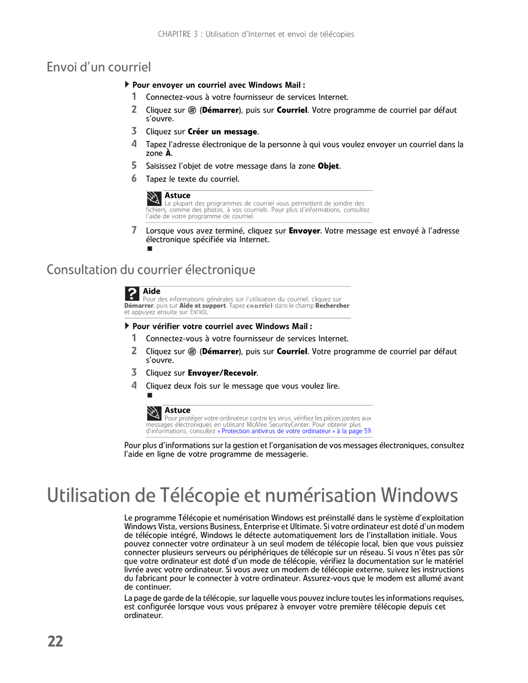 Gateway GM5457H manual Utilisation de Télécopie et numérisation Windows, Envoi d’un courriel 