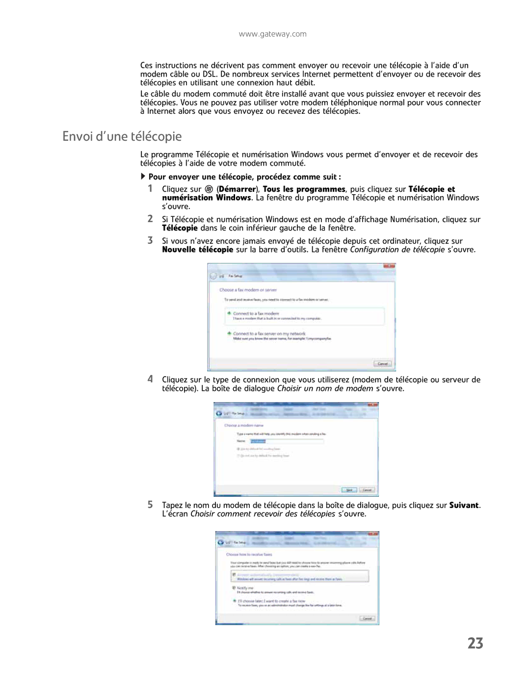 Gateway GM5457H manual Envoi d’une télécopie 