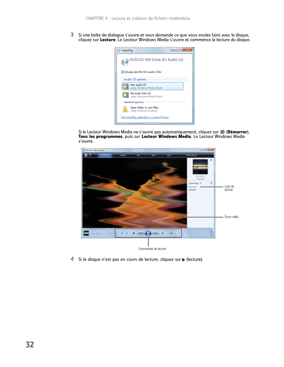 Gateway GM5457H manual Écran vidéo Commandes de lecture 