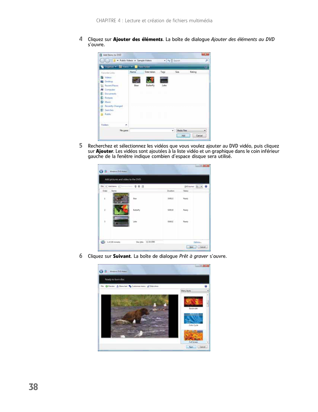 Gateway GM5457H manual Chapitre 4 Lecture et création de fichiers multimédia 