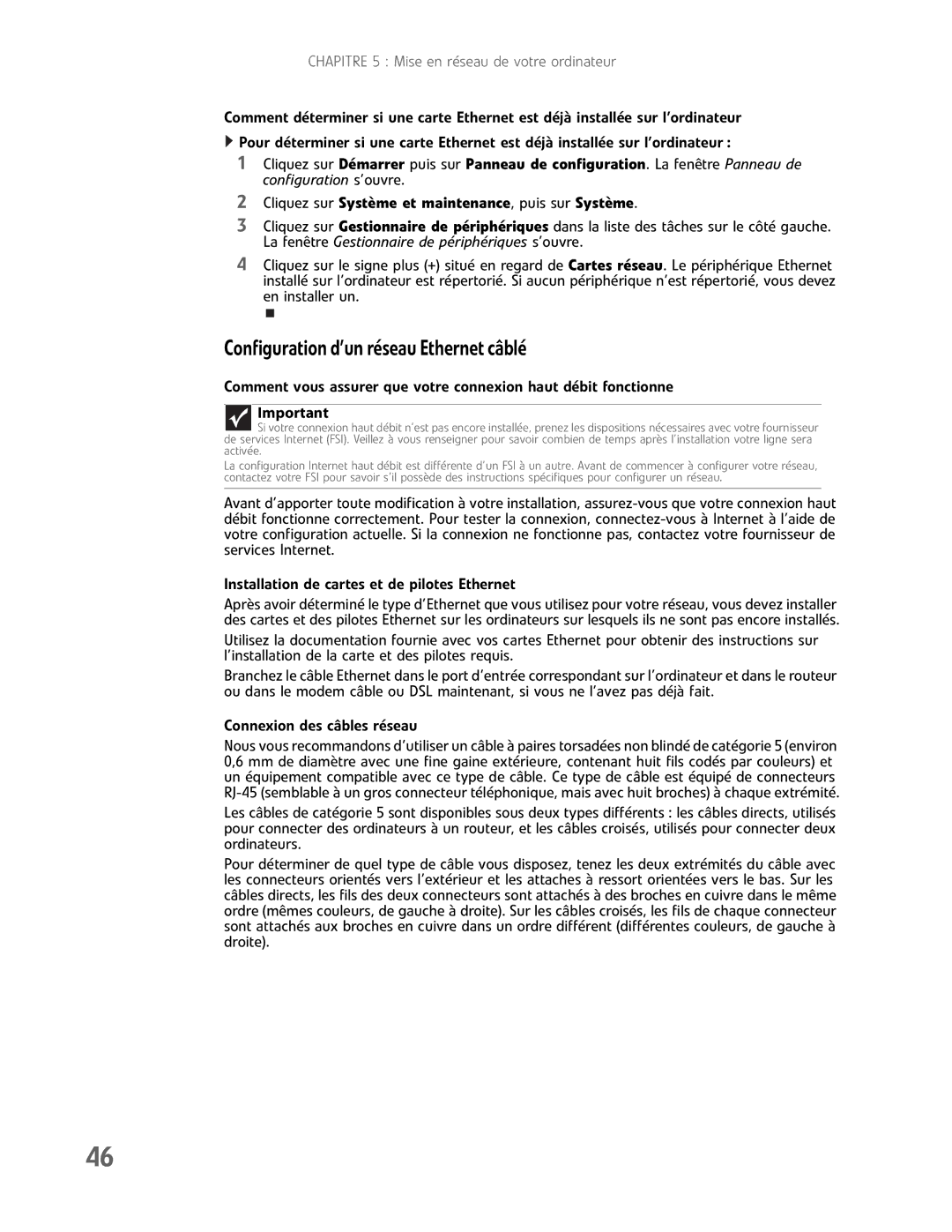 Gateway GM5457H manual Configurationd’unréseauEthernetcâblé, Cliquez sur Système et maintenance, puis sur Système 