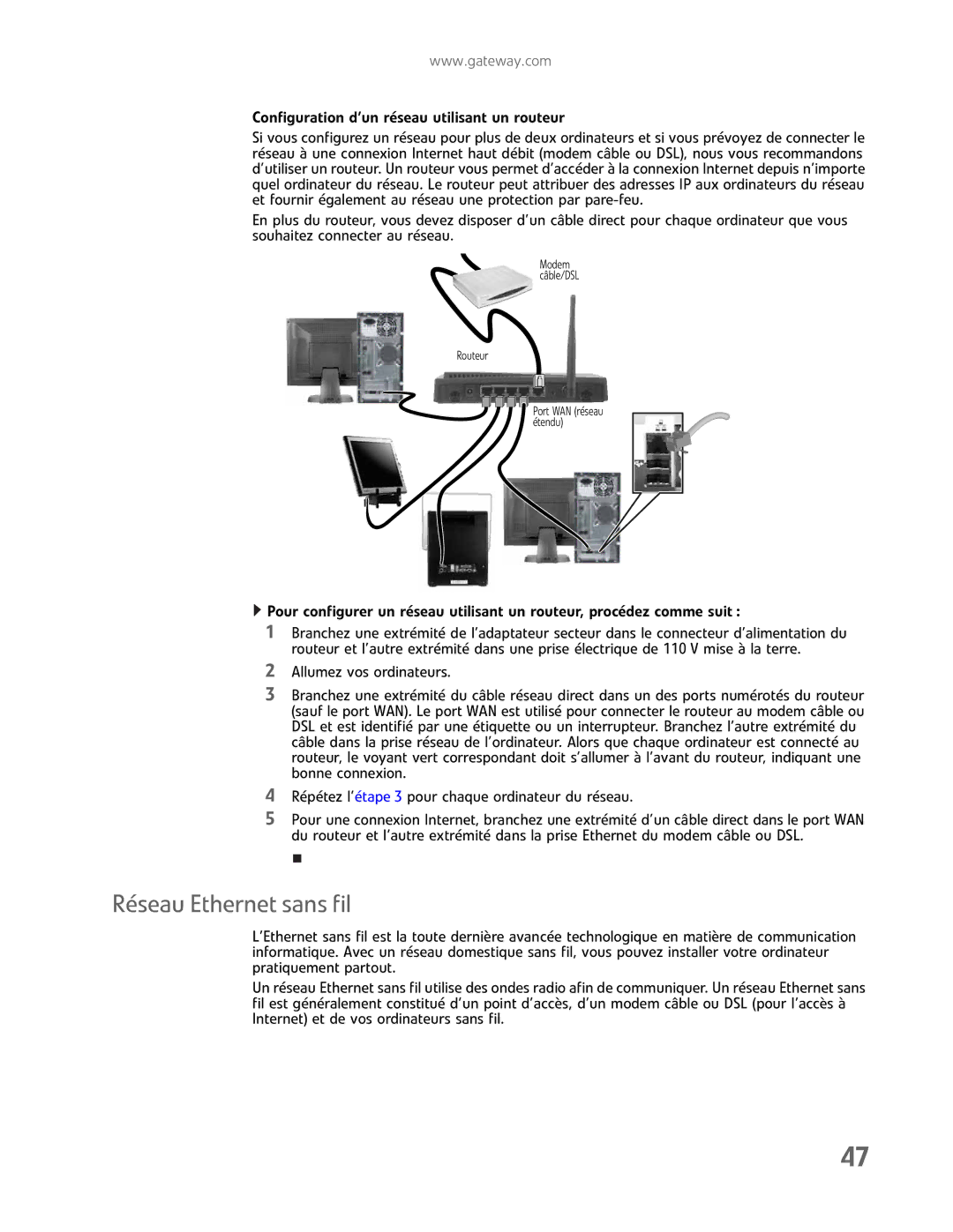 Gateway GM5457H manual Réseau Ethernet sans fil 