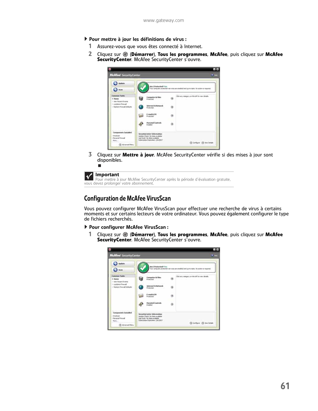 Gateway GM5457H manual ConfigurationdeMcAfeeVirusScan 