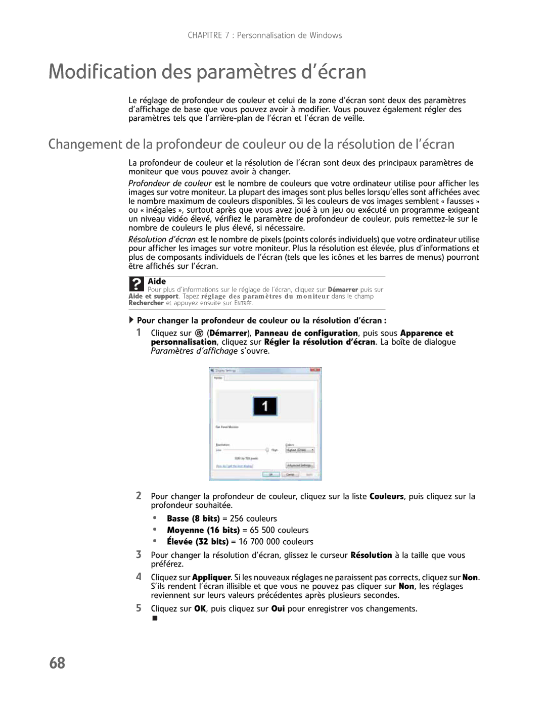 Gateway GM5457H manual Modification des paramètres d’écran, Aide 