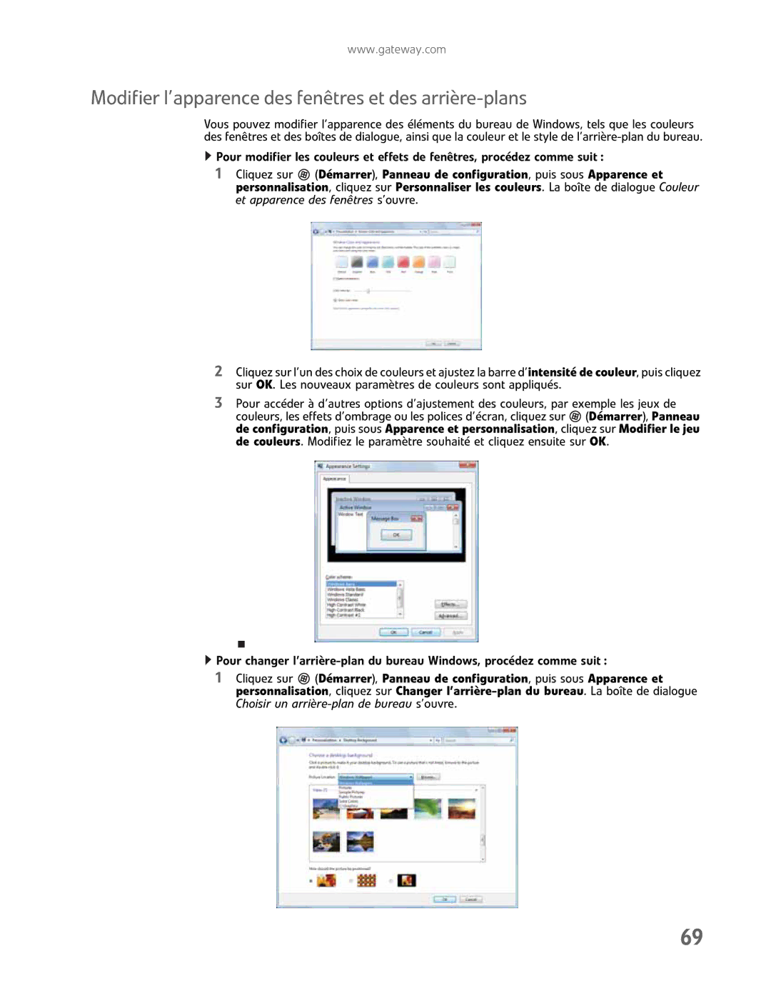 Gateway GM5457H manual Modifier l’apparence des fenêtres et des arrière-plans 