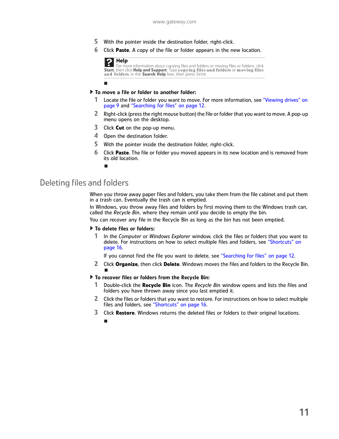 Gateway GM5457H manual Deleting files and folders 
