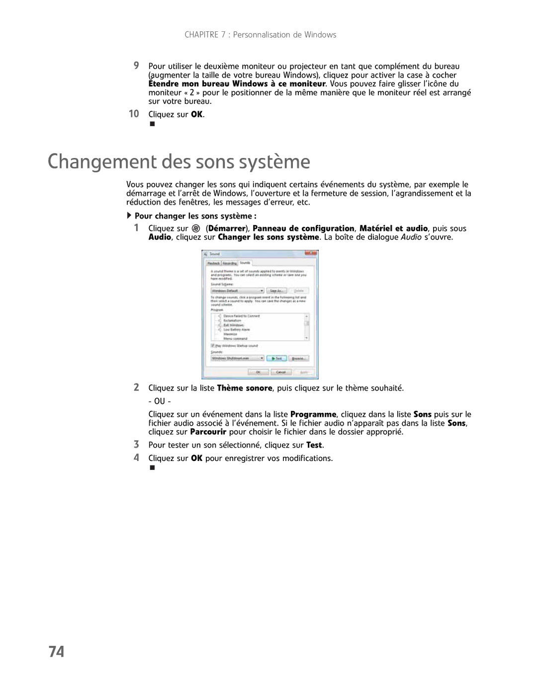 Gateway GM5457H manual Changement des sons système 