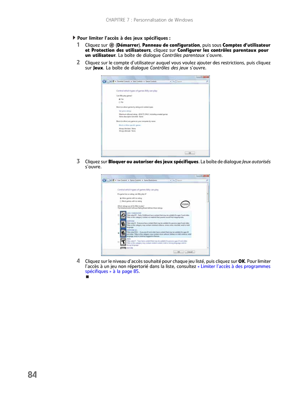 Gateway GM5457H manual Pour limiter l’accès à des jeux spécifiques 