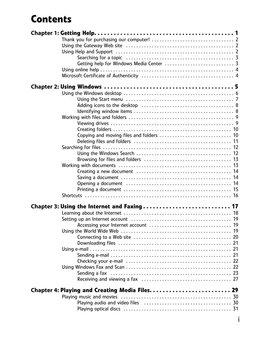 Gateway GM5457H manual Contents 