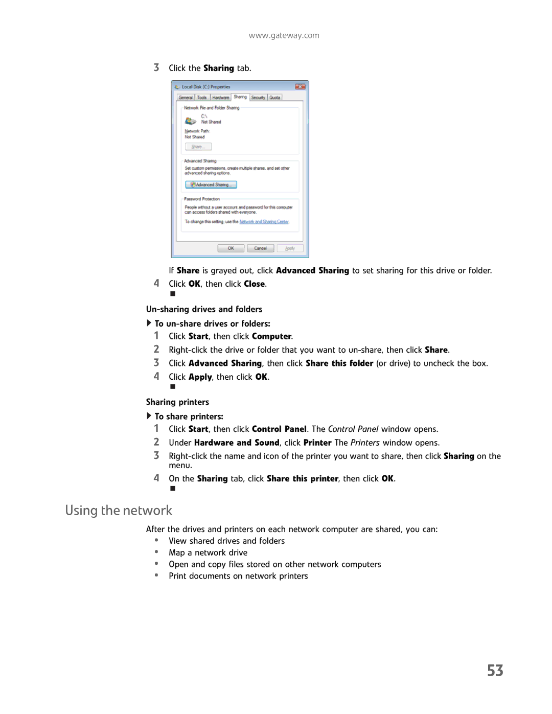 Gateway GM5457H manual Using the network 