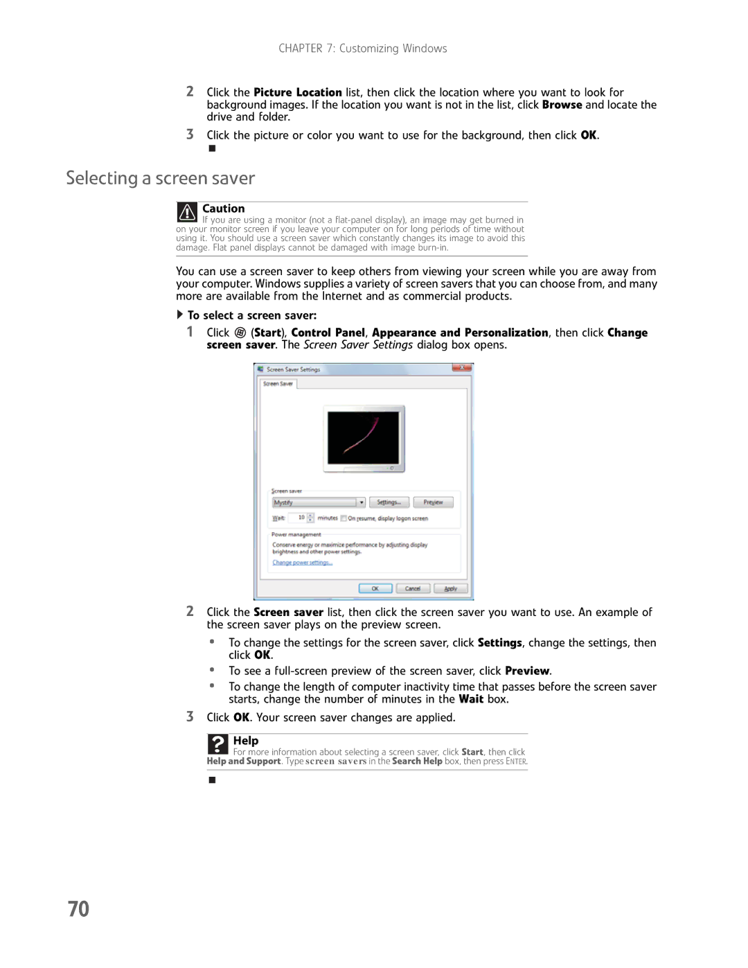 Gateway GM5457H manual Selecting a screen saver 