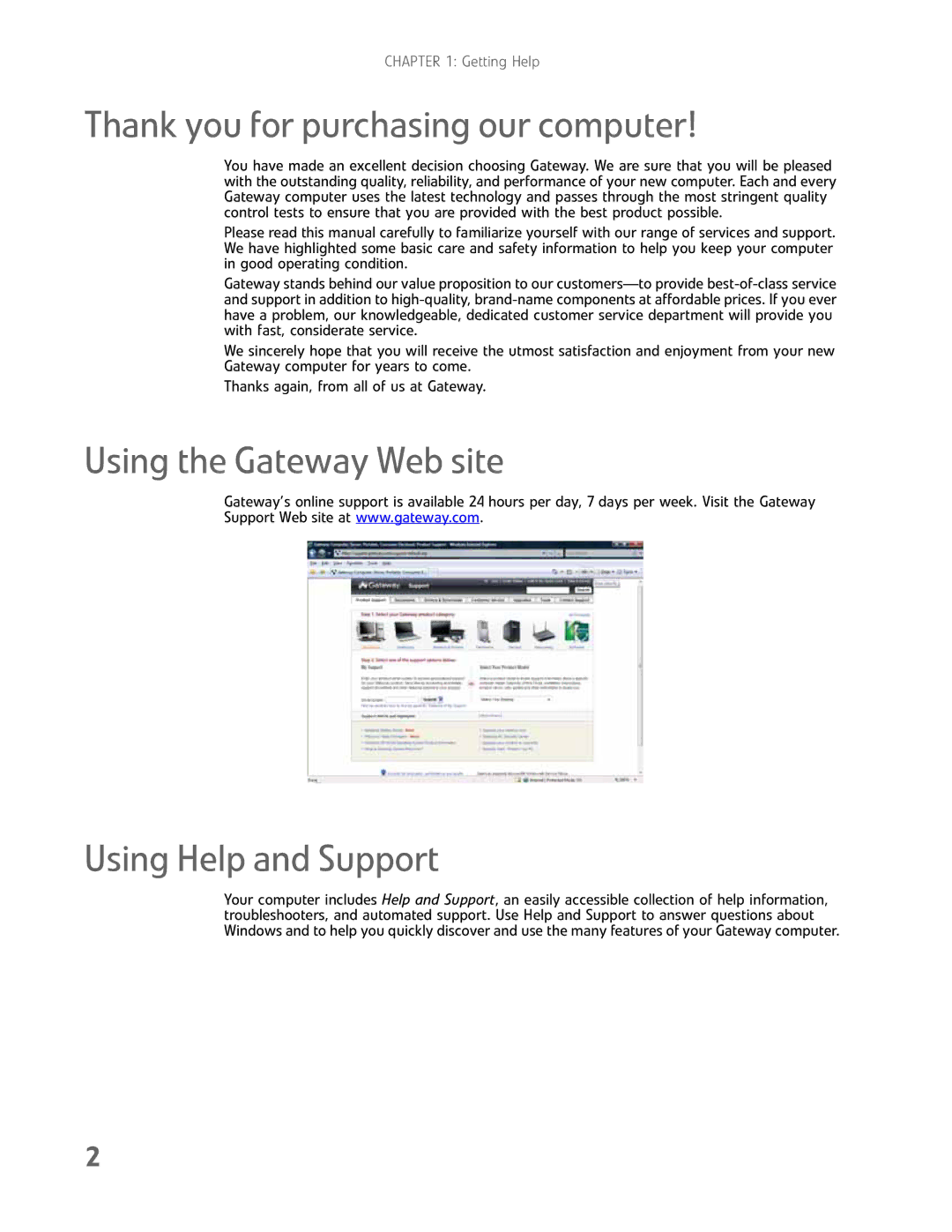 Gateway GM5457H manual Thank you for purchasing our computer, Using the Gateway Web site Using Help and Support 