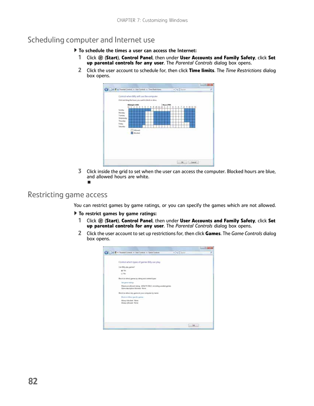 Gateway GM5457H manual Scheduling computer and Internet use, Restricting game access 