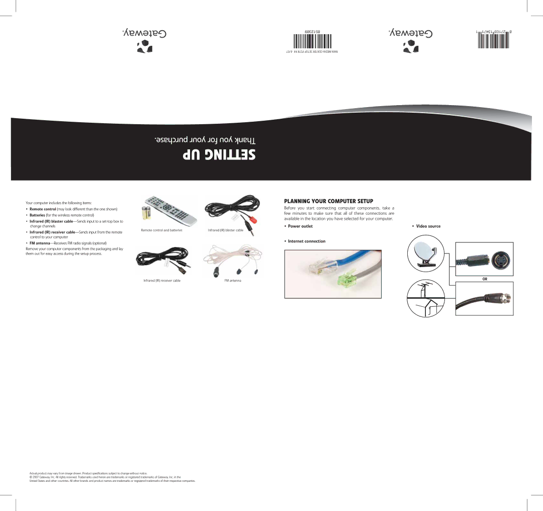 Gateway GM5478 specifications Purchase your for you Thank UP Setting 