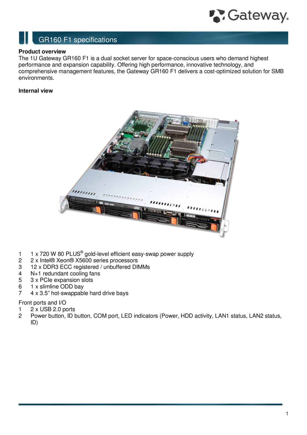 Gateway GR160 F1 specifications Product overview, Internal view 