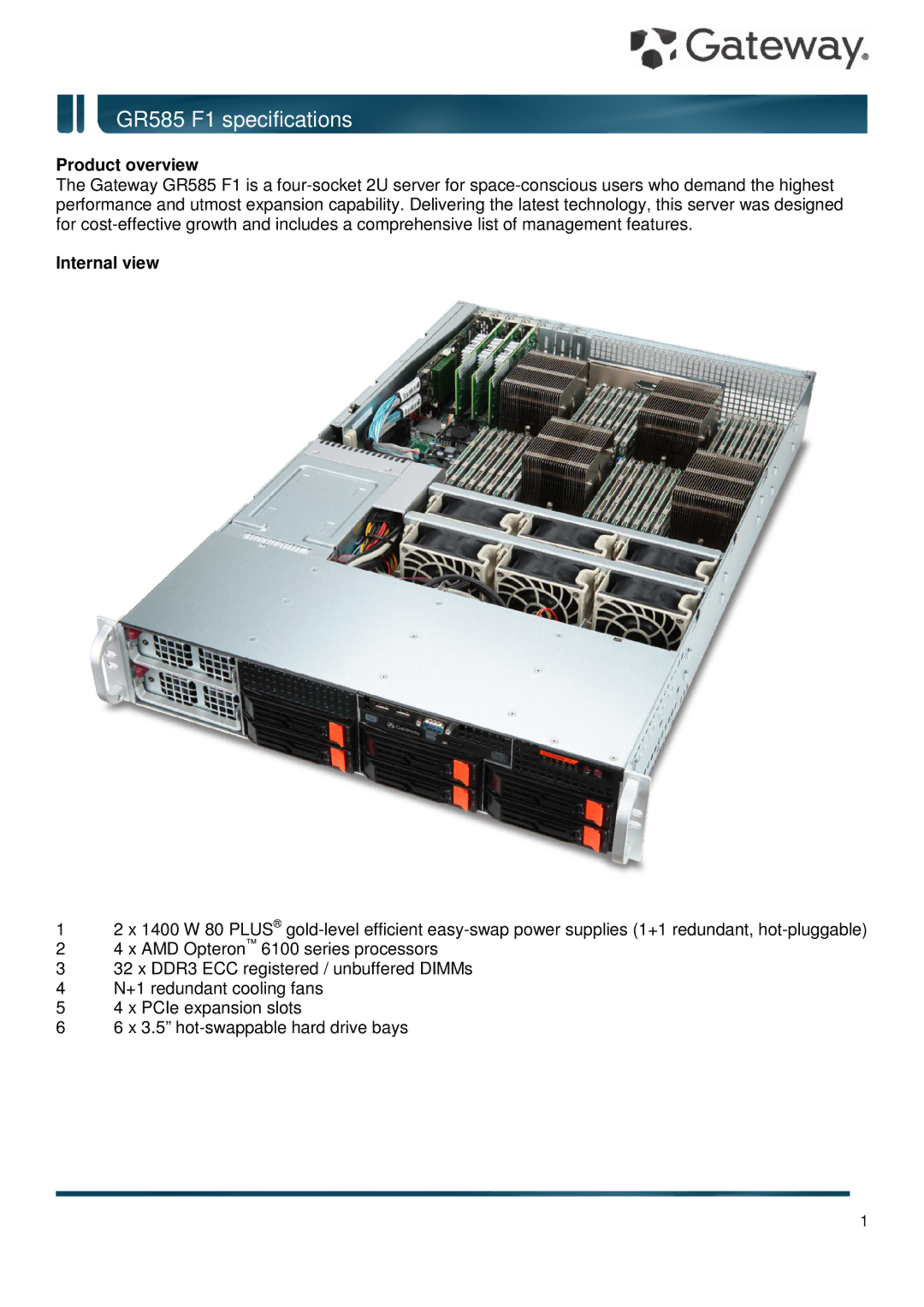 Gateway GR585 F1 specifications Product overview, Internal view 