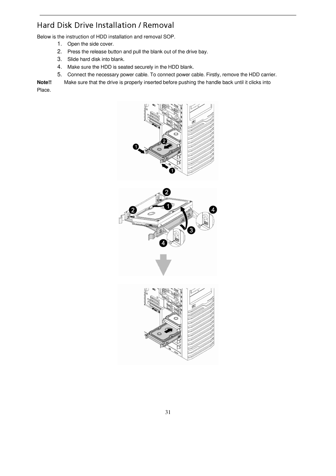 Gateway GT115 manual Hard Disk Drive Installation / Removal 