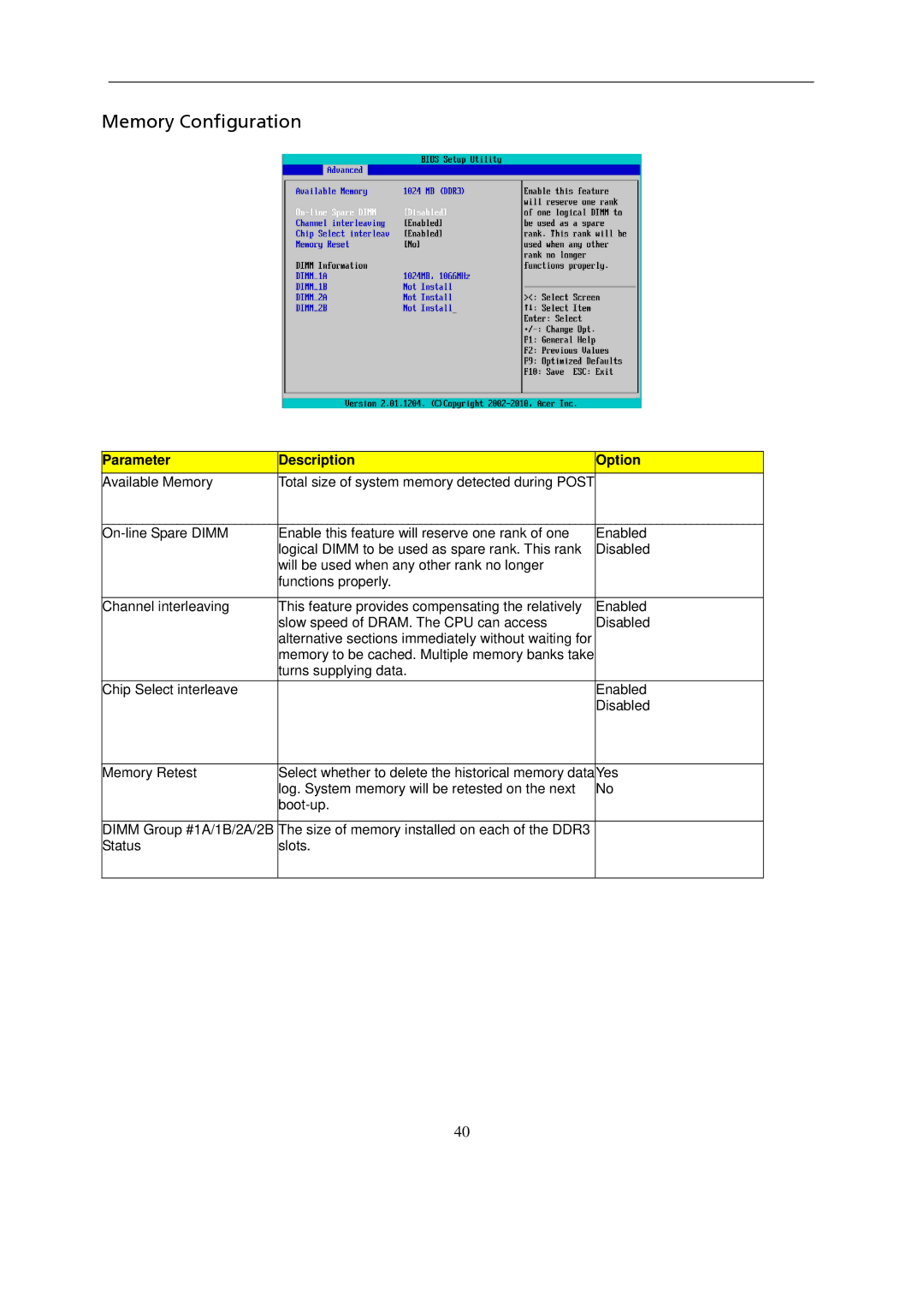 Gateway GT115 manual Memory Configuration 