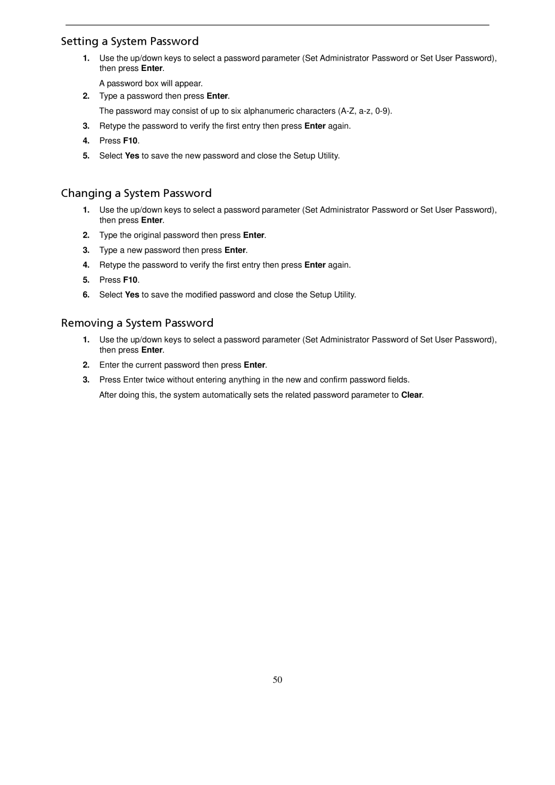 Gateway GT115 manual Setting a System Password, Changing a System Password, Removing a System Password 