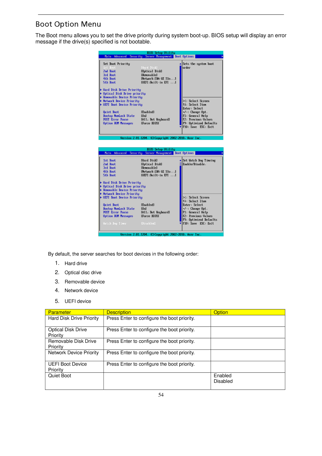 Gateway GT115 manual Boot Option Menu 