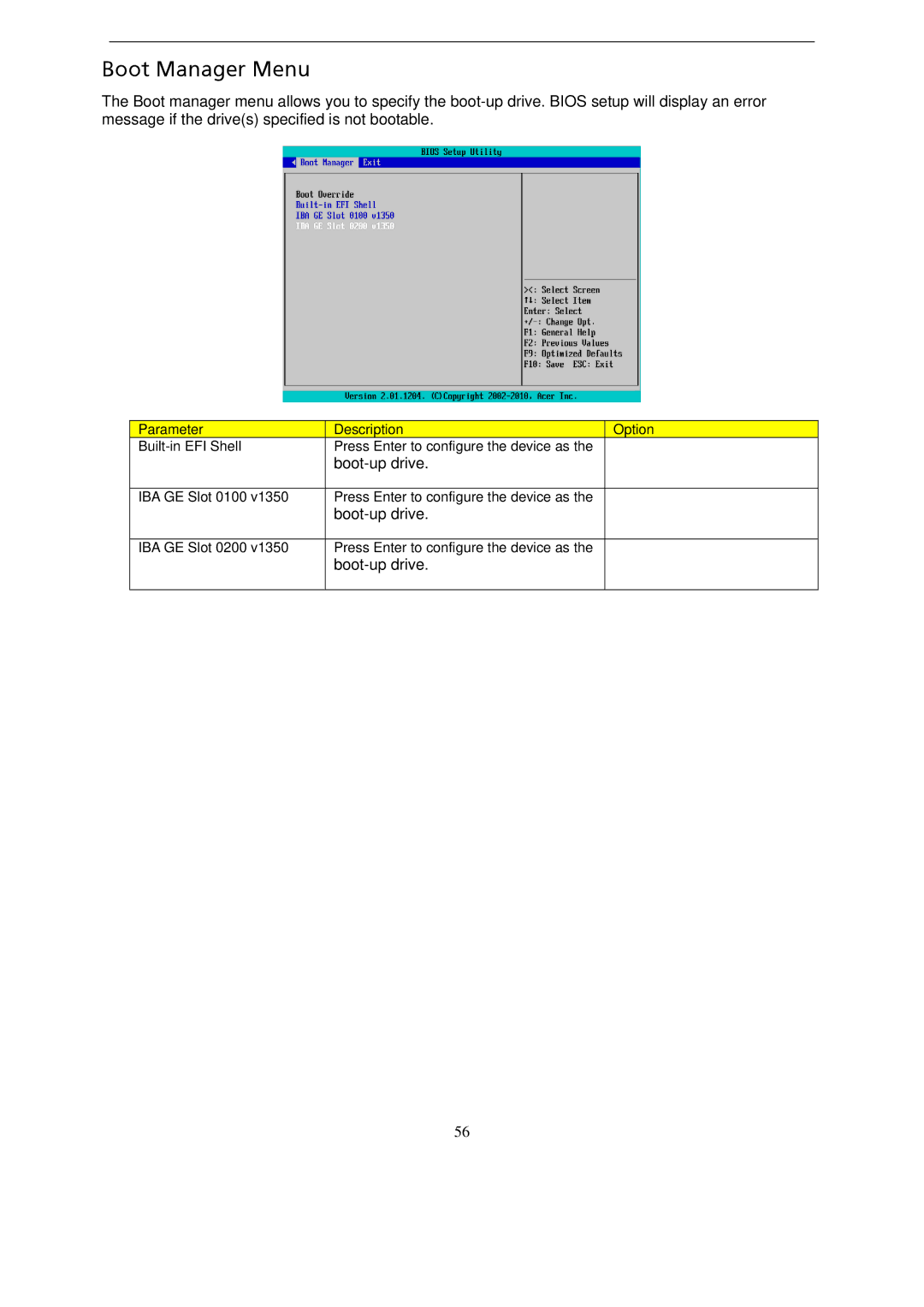 Gateway GT115 manual Boot Manager Menu 