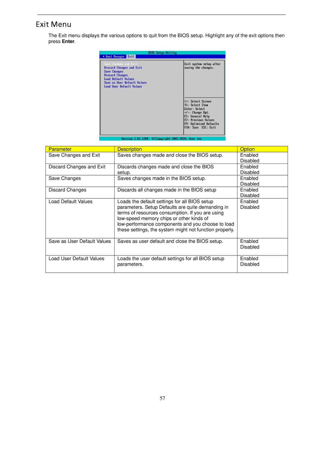 Gateway GT115 manual Exit Menu 