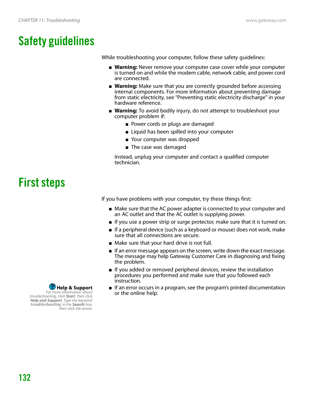 Gateway GT4015H manual Safety guidelines, First steps, 132 