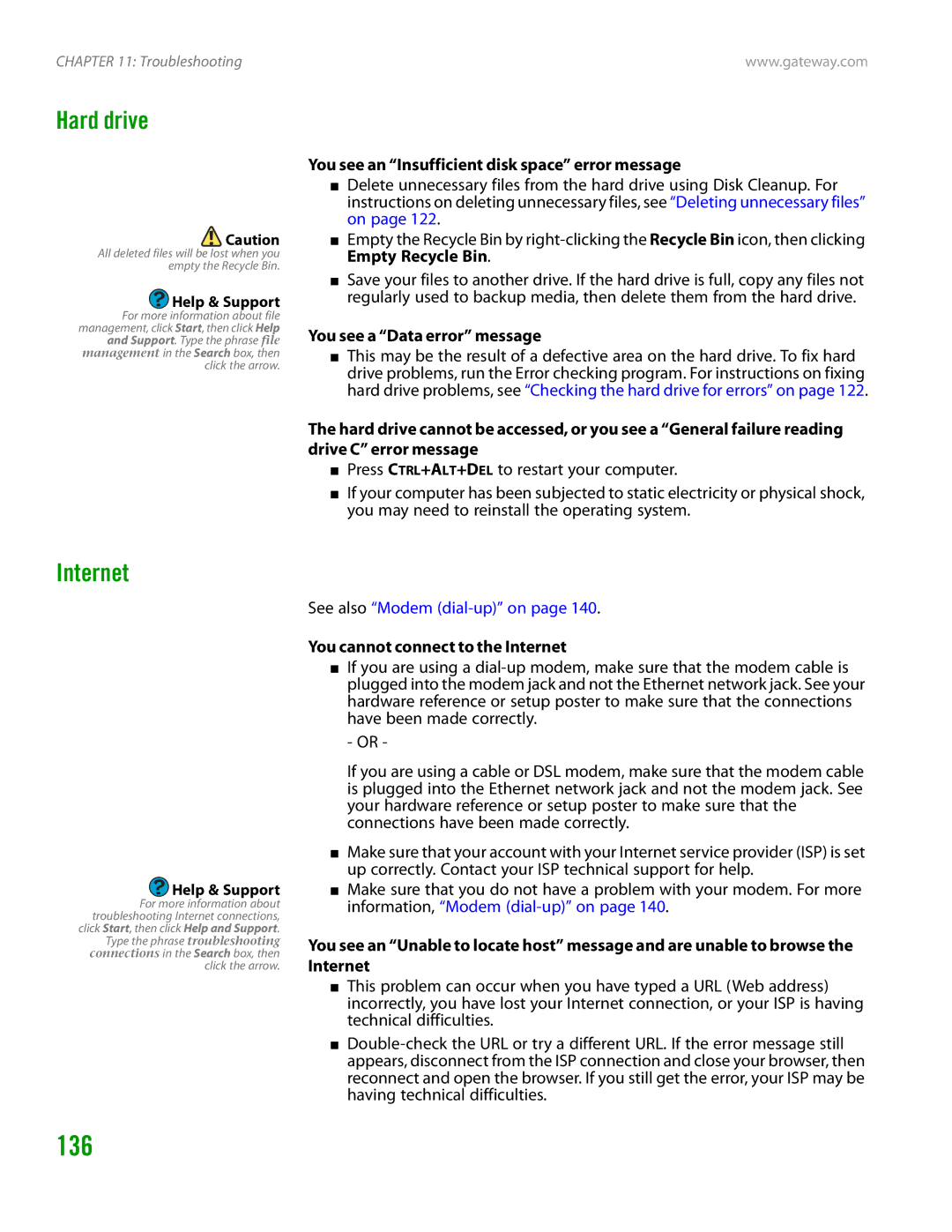 Gateway GT4015H manual 136, Hard drive, Internet 