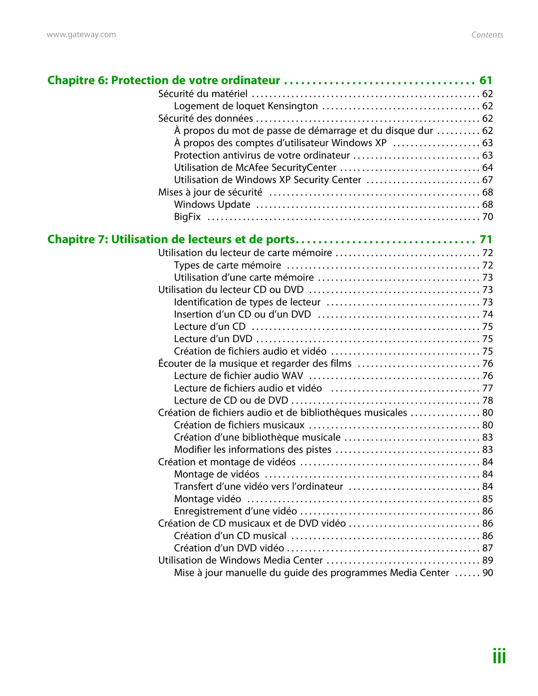 Gateway GT4015H manual Chapitre 6 Protection de votre ordinateur 
