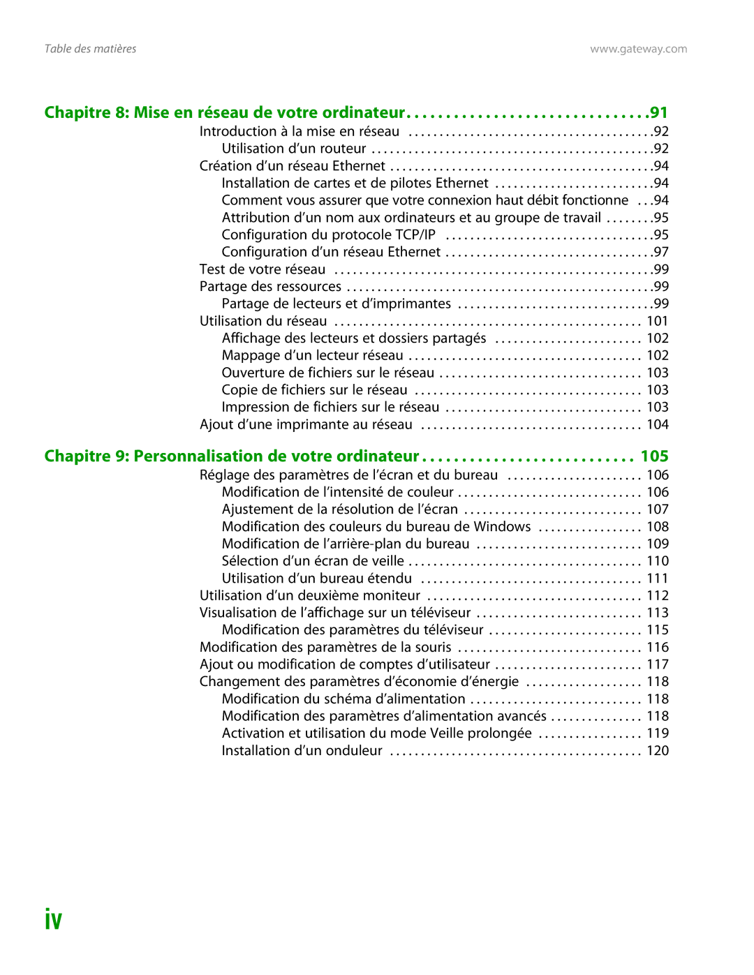 Gateway GT4015H manual Chapitre 8 Mise en réseau de votre ordinateur 