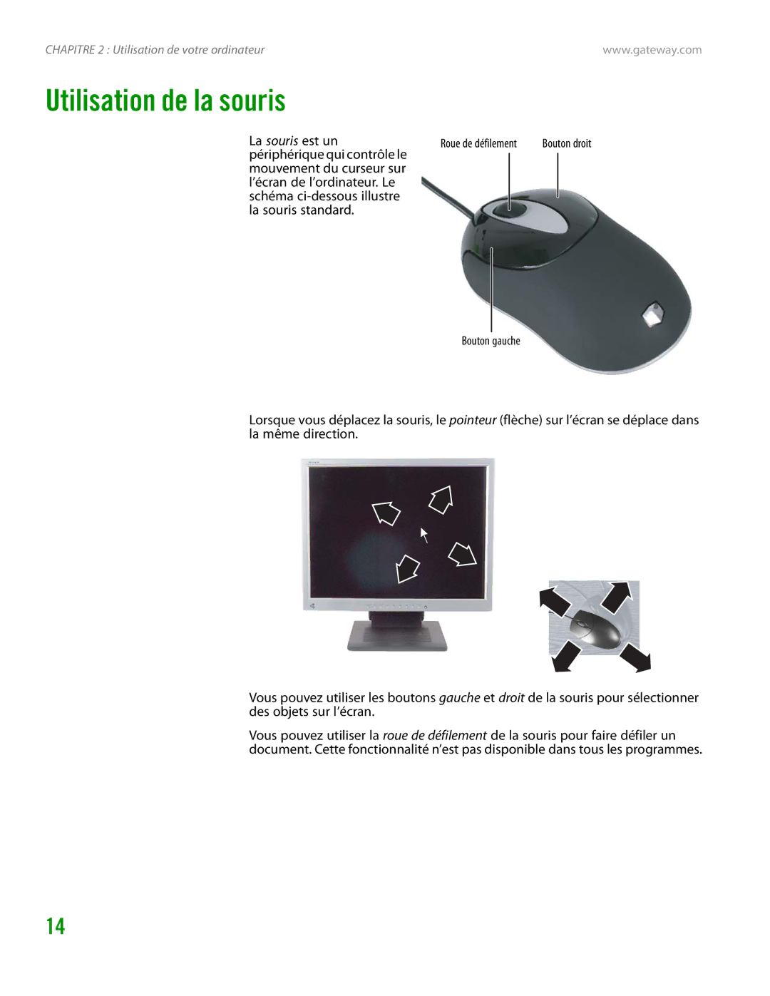 Gateway GT4015H manual Utilisation de la souris 