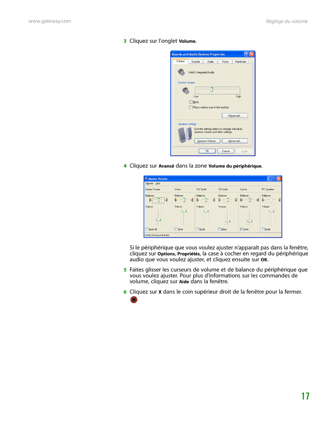 Gateway GT4015H manual Cliquez sur Avancé dans la zone Volume du périphérique 