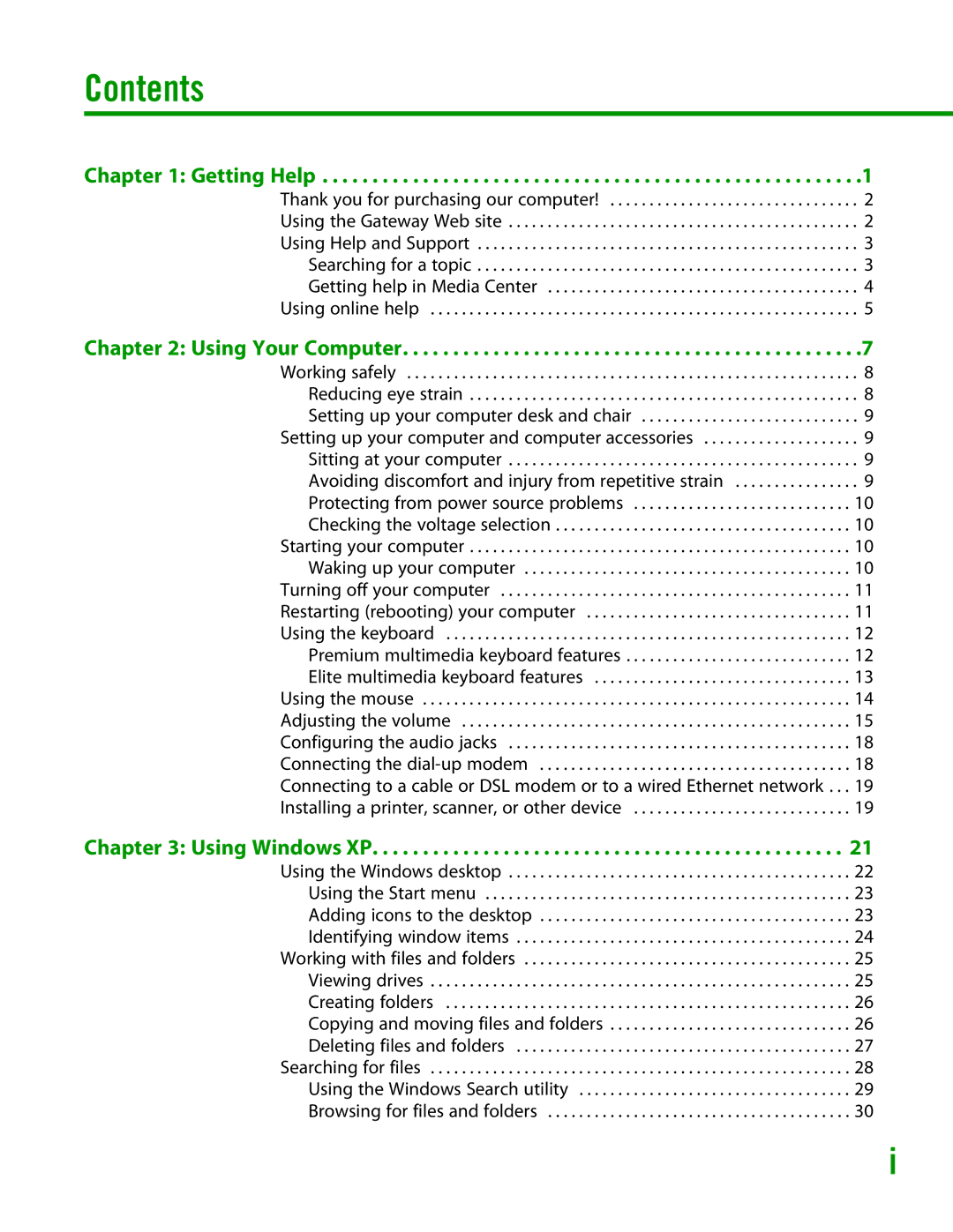 Gateway GT4015H manual Contents 