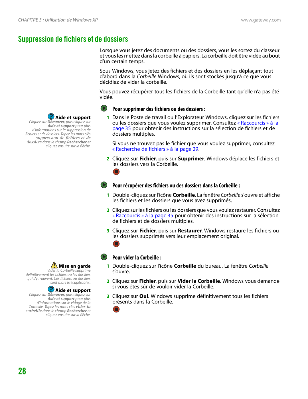 Gateway GT4015H manual Suppression de fichiers et de dossiers, Pour supprimer des fichiers ou des dossiers 