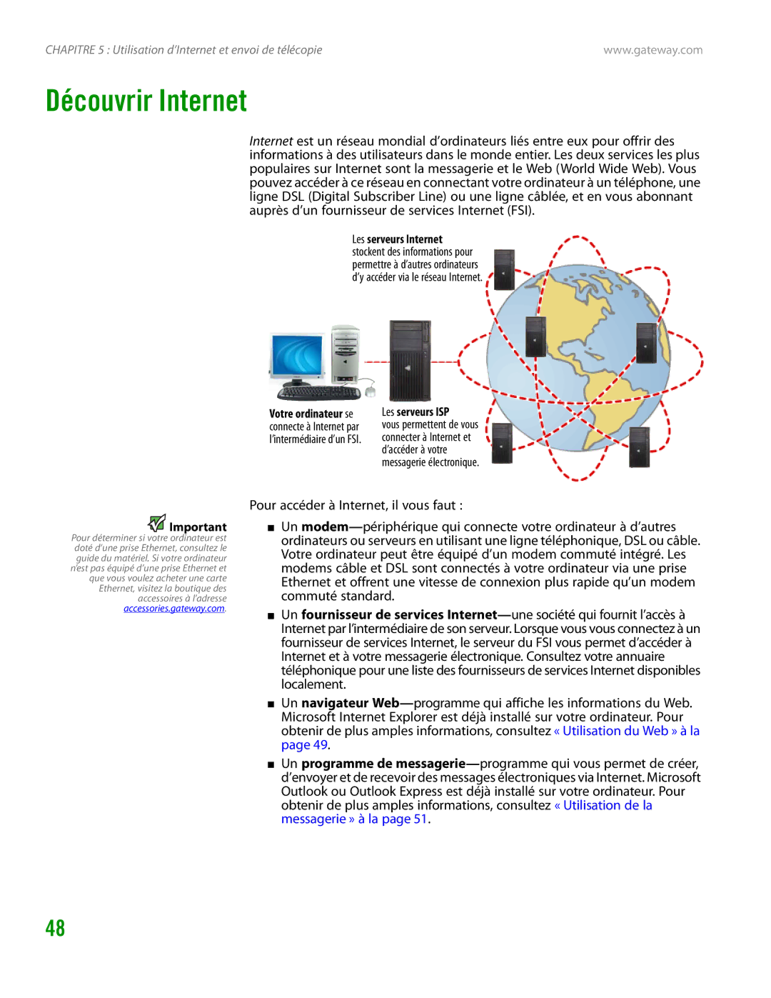 Gateway GT4015H manual Découvrir Internet, Les serveurs ISP 