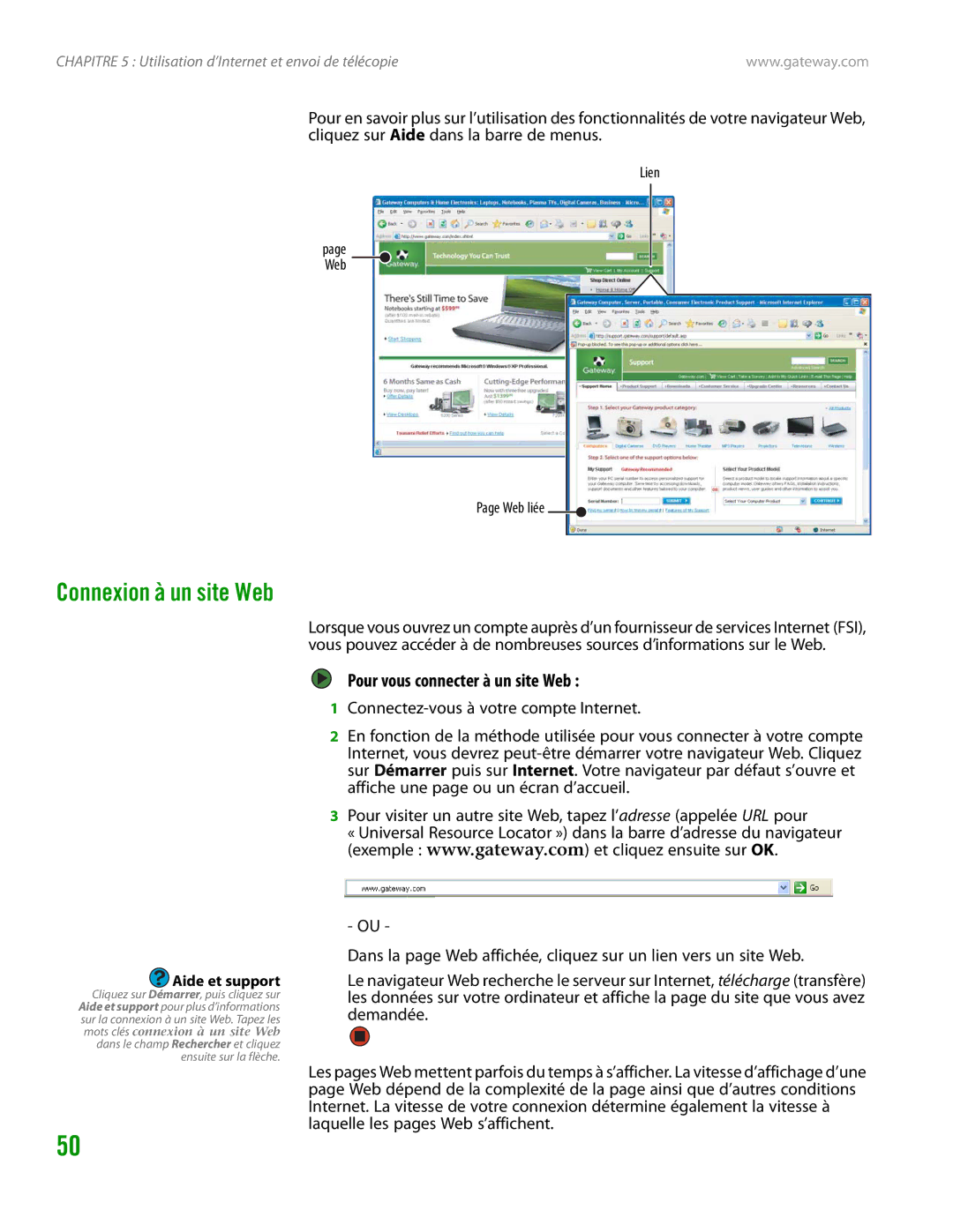 Gateway GT4015H manual Connexion à un site Web, Pour vous connecter à un site Web 