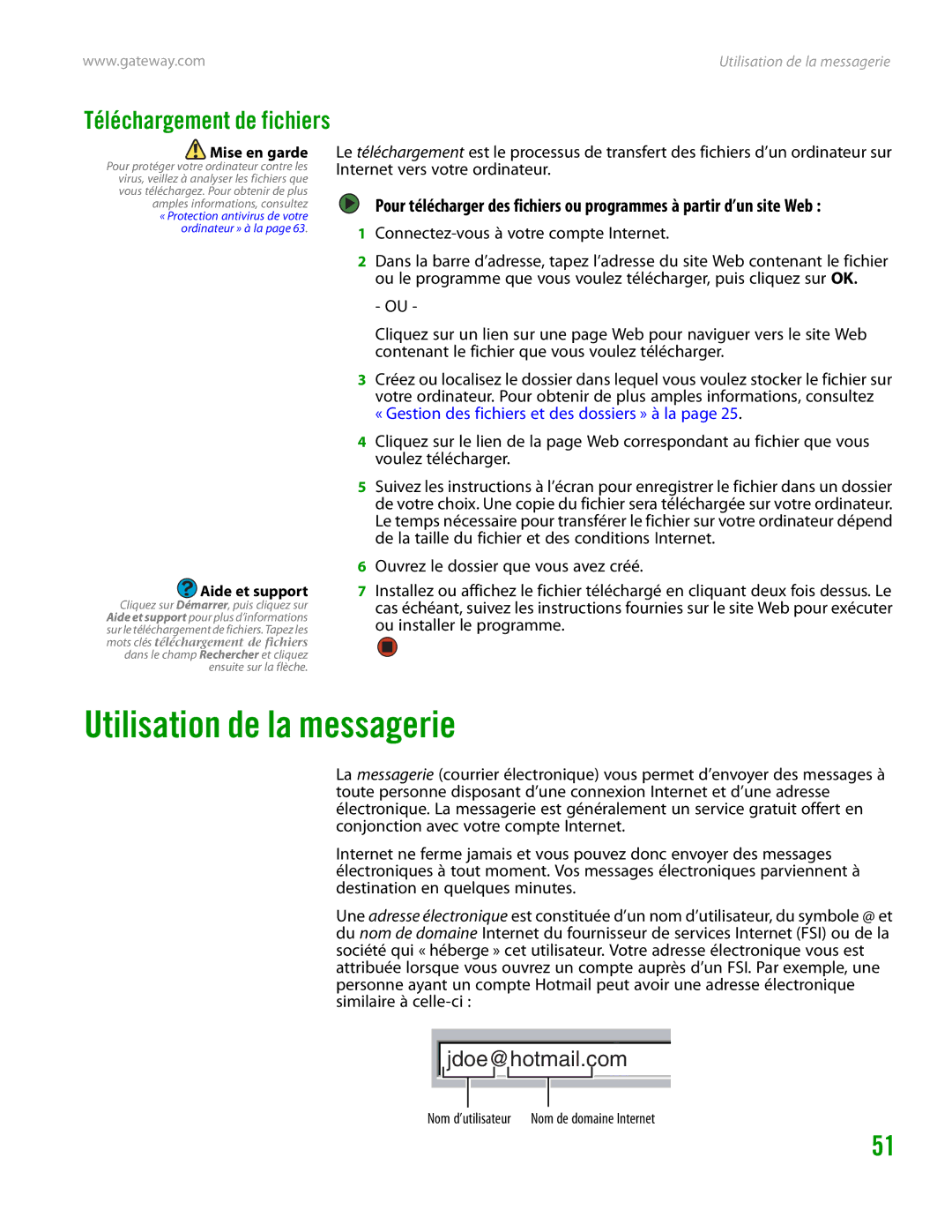 Gateway GT4015H manual Utilisation de la messagerie, Connectez-vous à votre compte Internet 