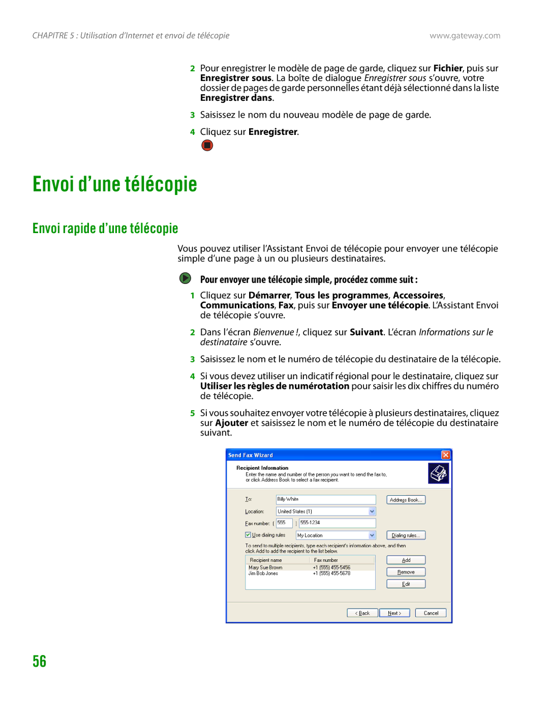 Gateway GT4015H manual Envoi d’une télécopie, Envoi rapide d’une télécopie 