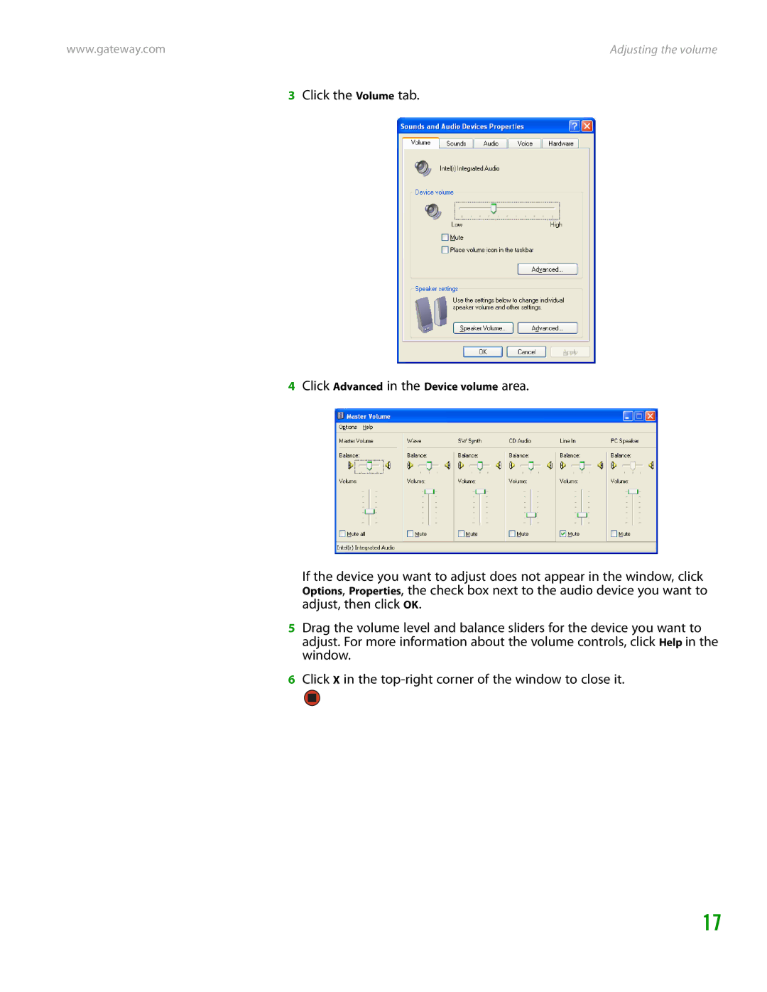 Gateway GT4015H manual Click the Volume tab 