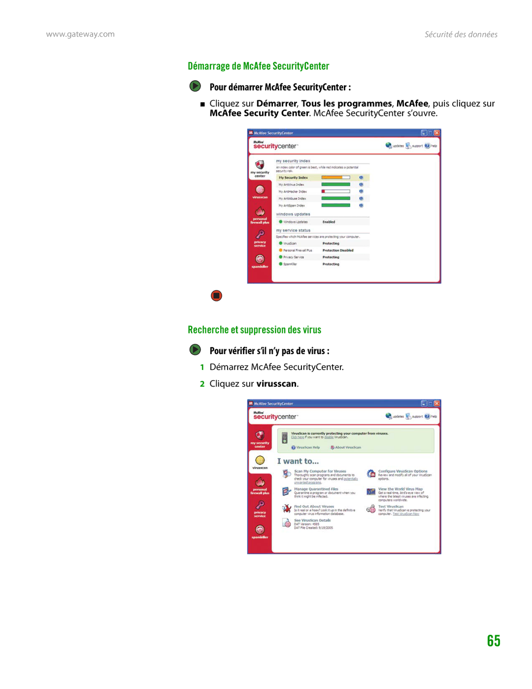 Gateway GT4015H manual Démarrage de McAfee SecurityCenter, Pour démarrer McAfee SecurityCenter 