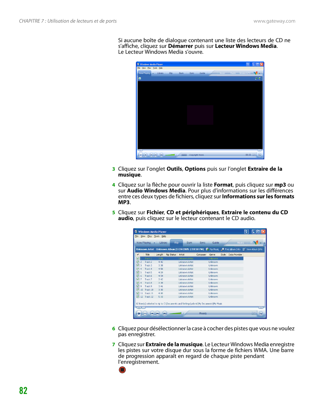 Gateway GT4015H manual Chapitre 7 Utilisation de lecteurs et de ports 