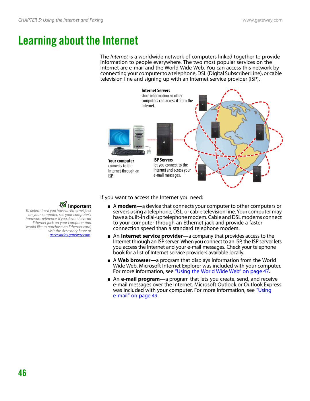 Gateway GT4015H manual Learning about the Internet, If you want to access the Internet you need 