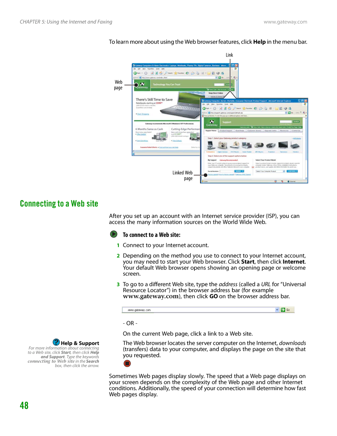 Gateway GT4015H manual Connecting to a Web site, To connect to a Web site 