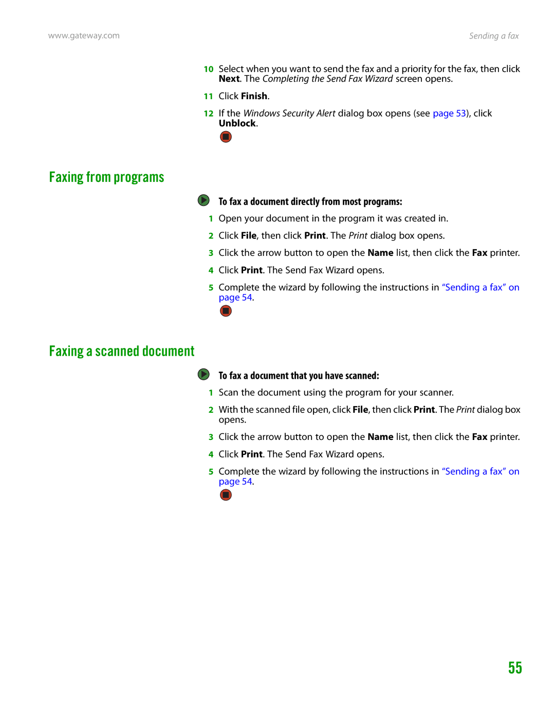 Gateway GT4015H manual Faxing from programs, Faxing a scanned document, To fax a document directly from most programs 