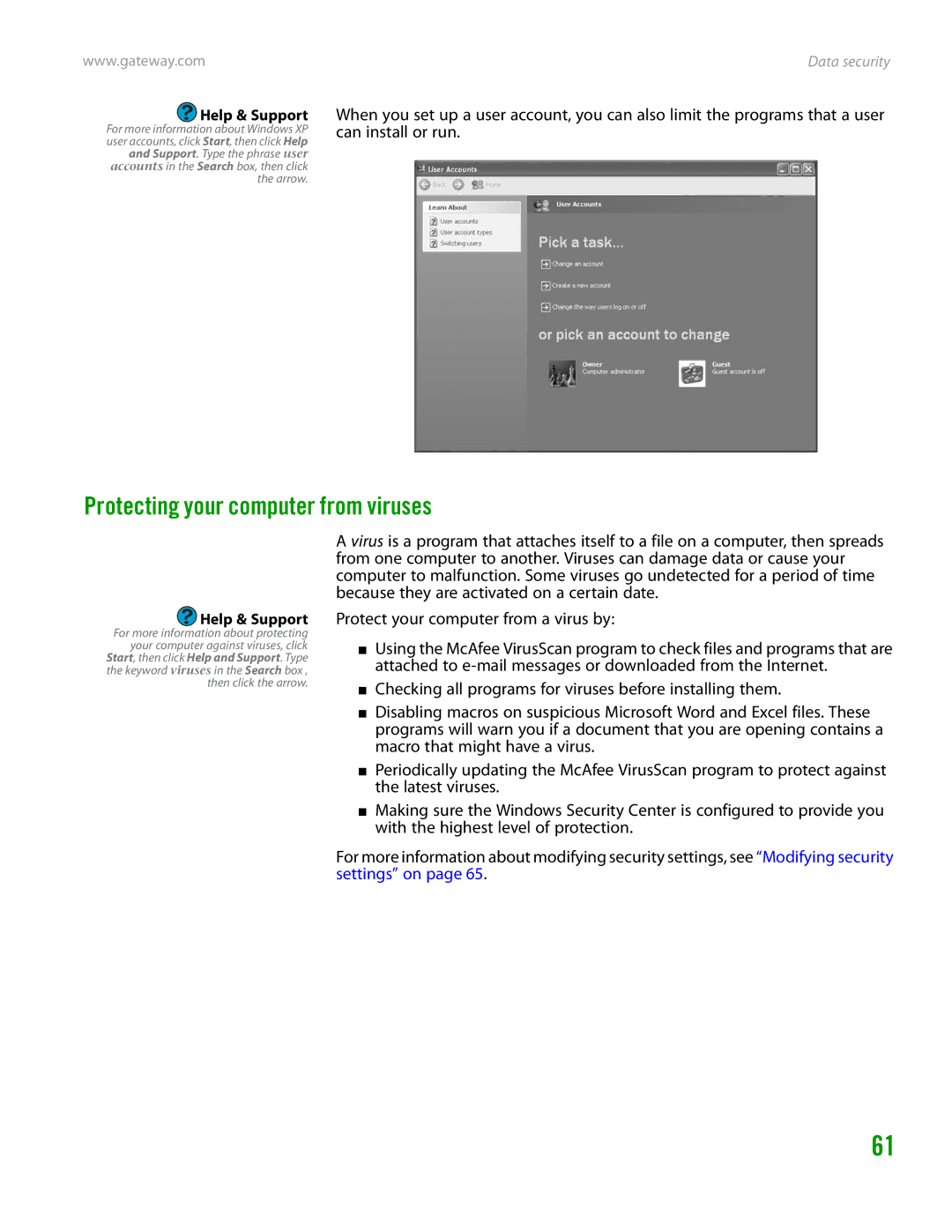 Gateway GT4015H manual Protecting your computer from viruses 