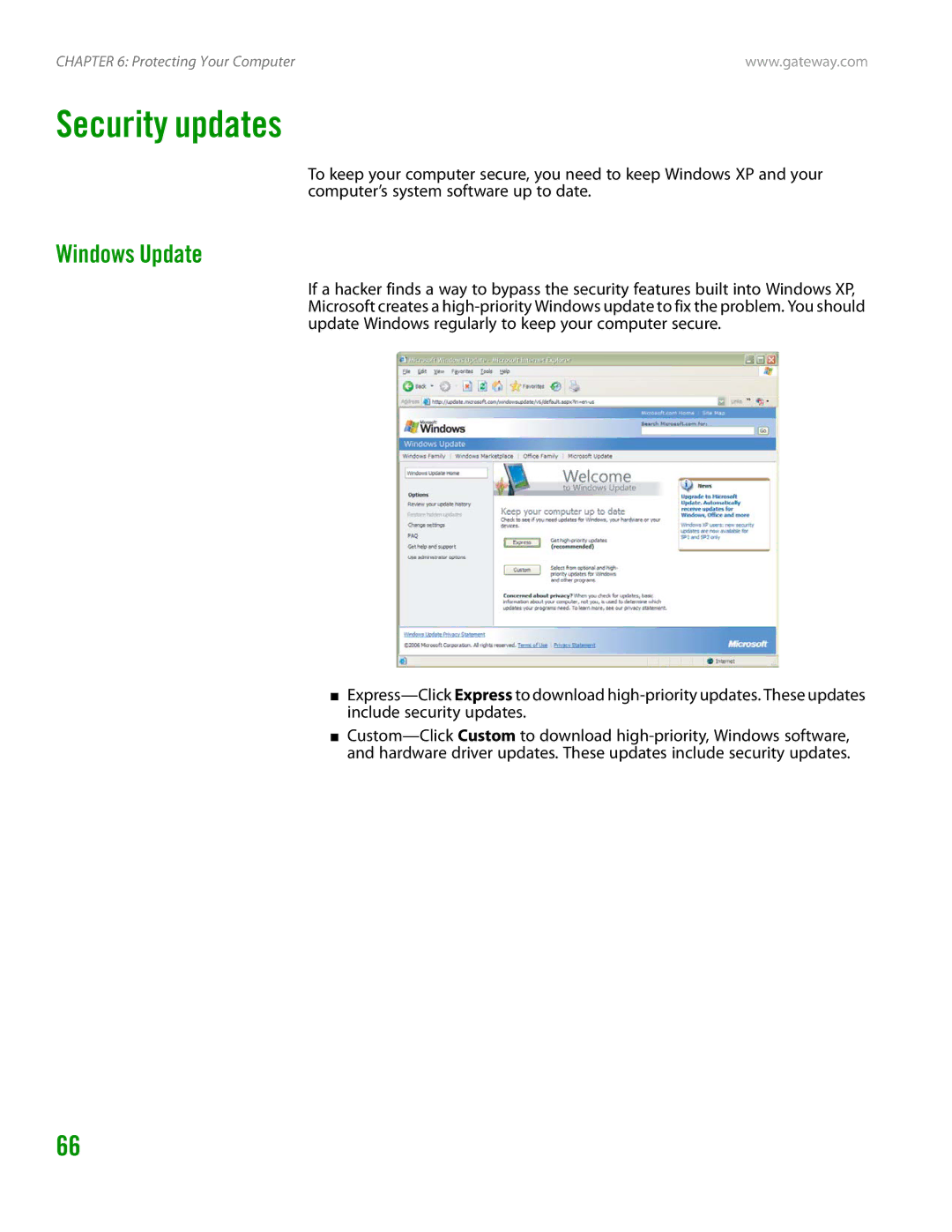 Gateway GT4015H manual Security updates, Windows Update 