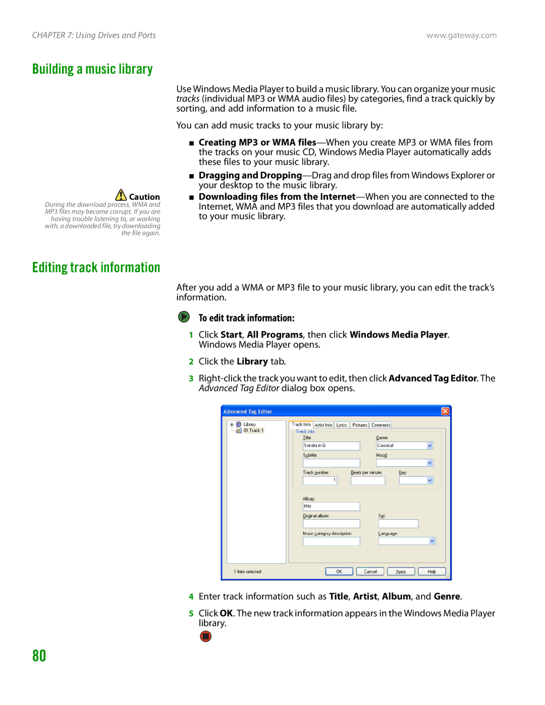 Gateway GT4015H manual Editing track information, To edit track information 