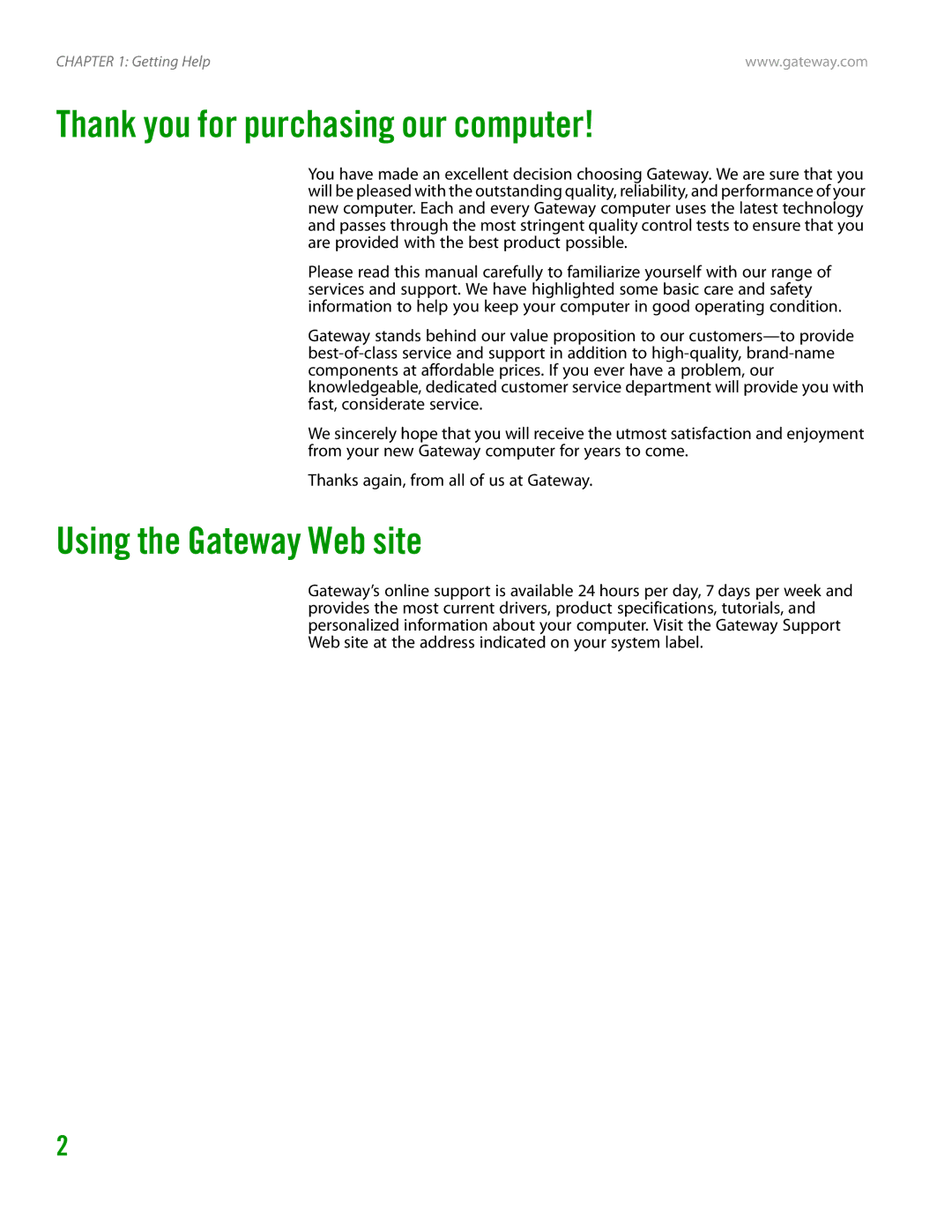 Gateway GT4015H manual Thank you for purchasing our computer, Using the Gateway Web site 
