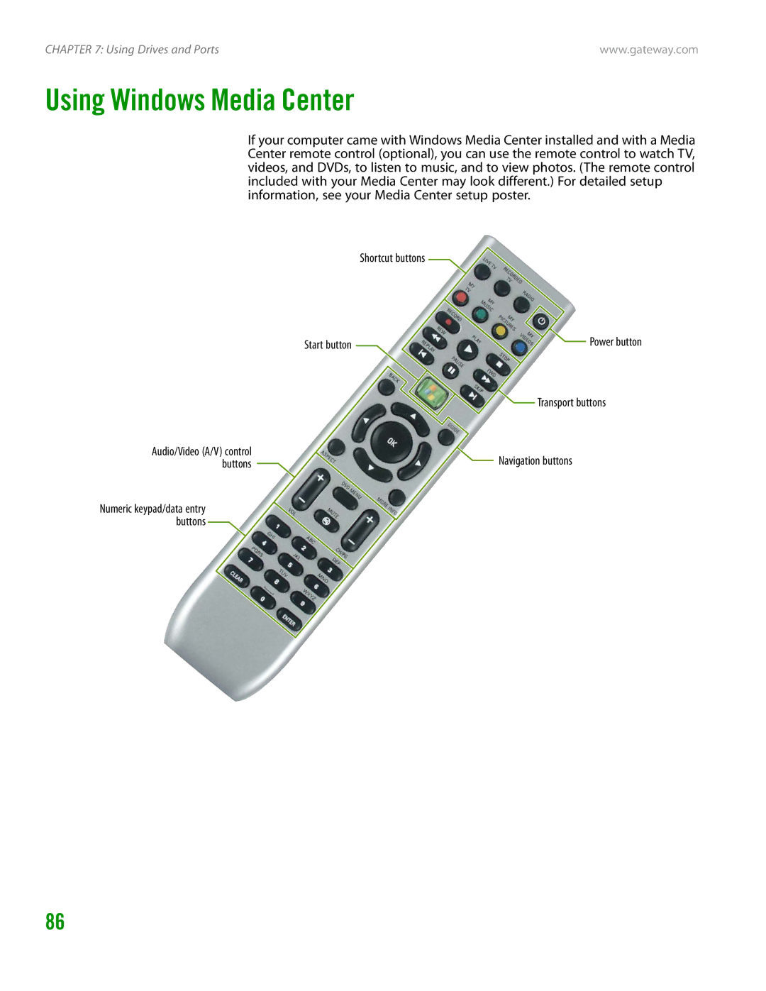 Gateway GT4015H manual Using Windows Media Center 