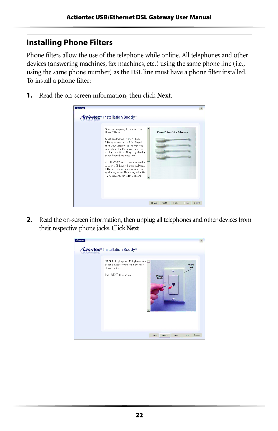 Gateway GT704 user manual Installing Phone Filters 